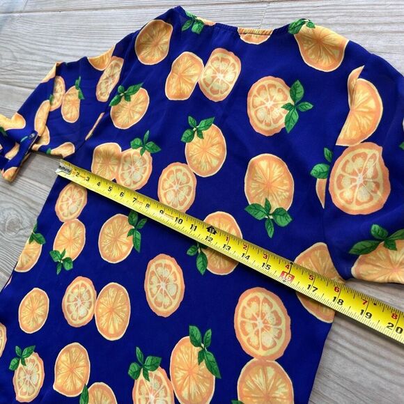 Everly Womens Blue Lemon Print 3/4 Sleeves Blouse Size Small‎ - Picture 7 of 7